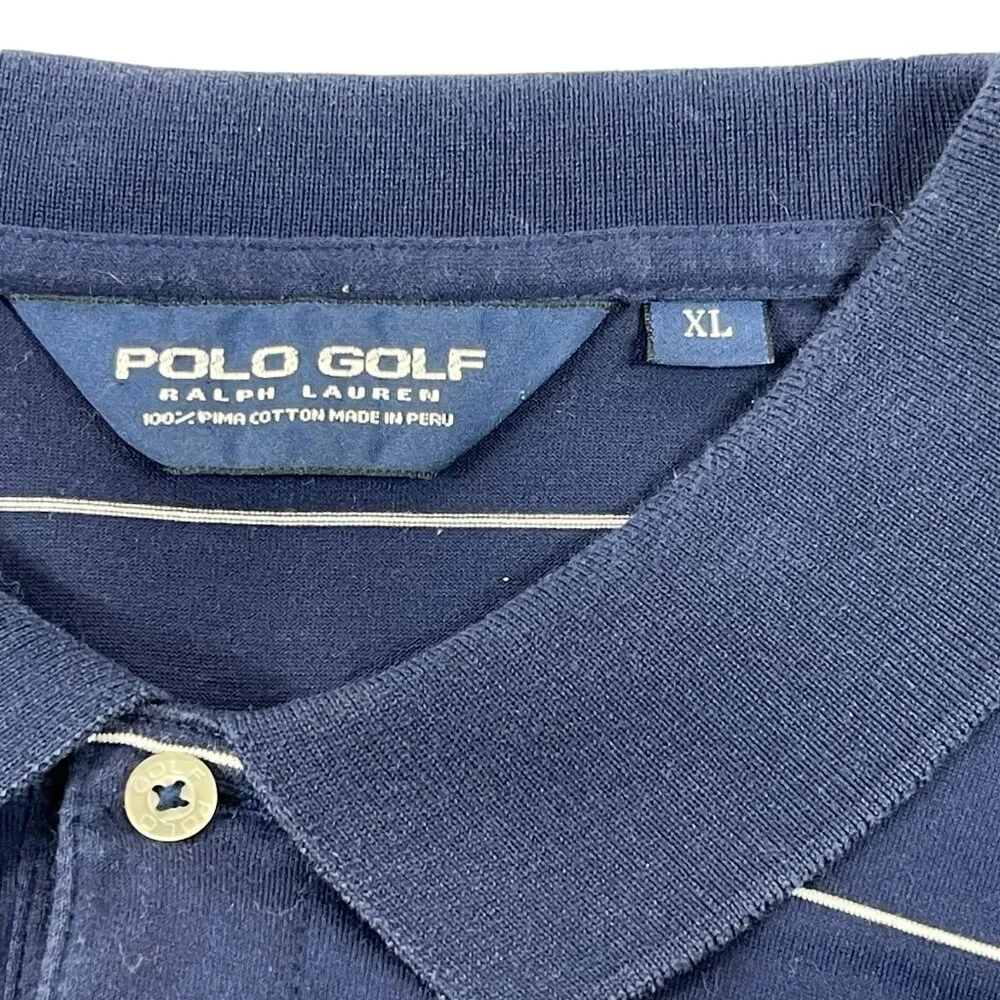 Ralph‎ Lauren Golf Polo Sz XL Mens Pima Cotton Stripe Long Sleeve Blue Shirt